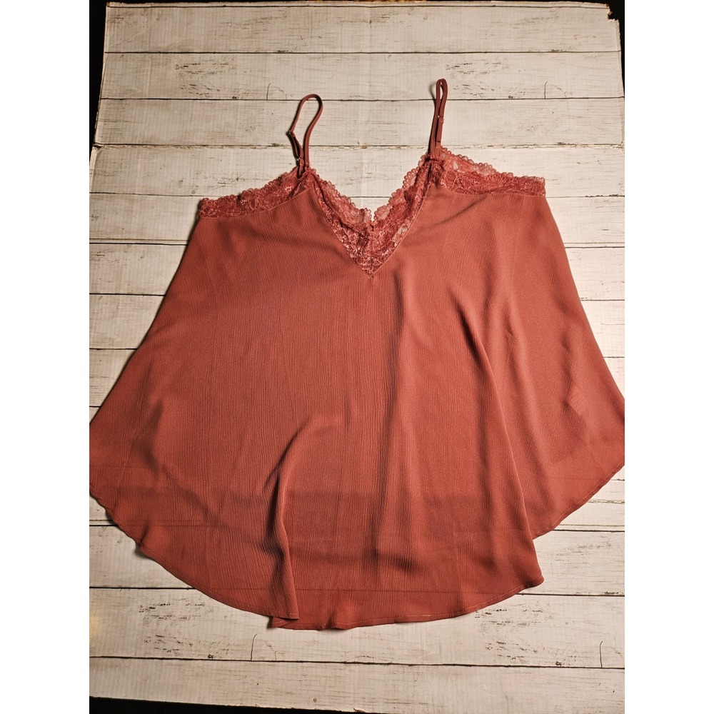 ODDI Womens 3XL Rosy Pink Lace Trim‎ V-Neck Cami Tank Top Adjustable Straps